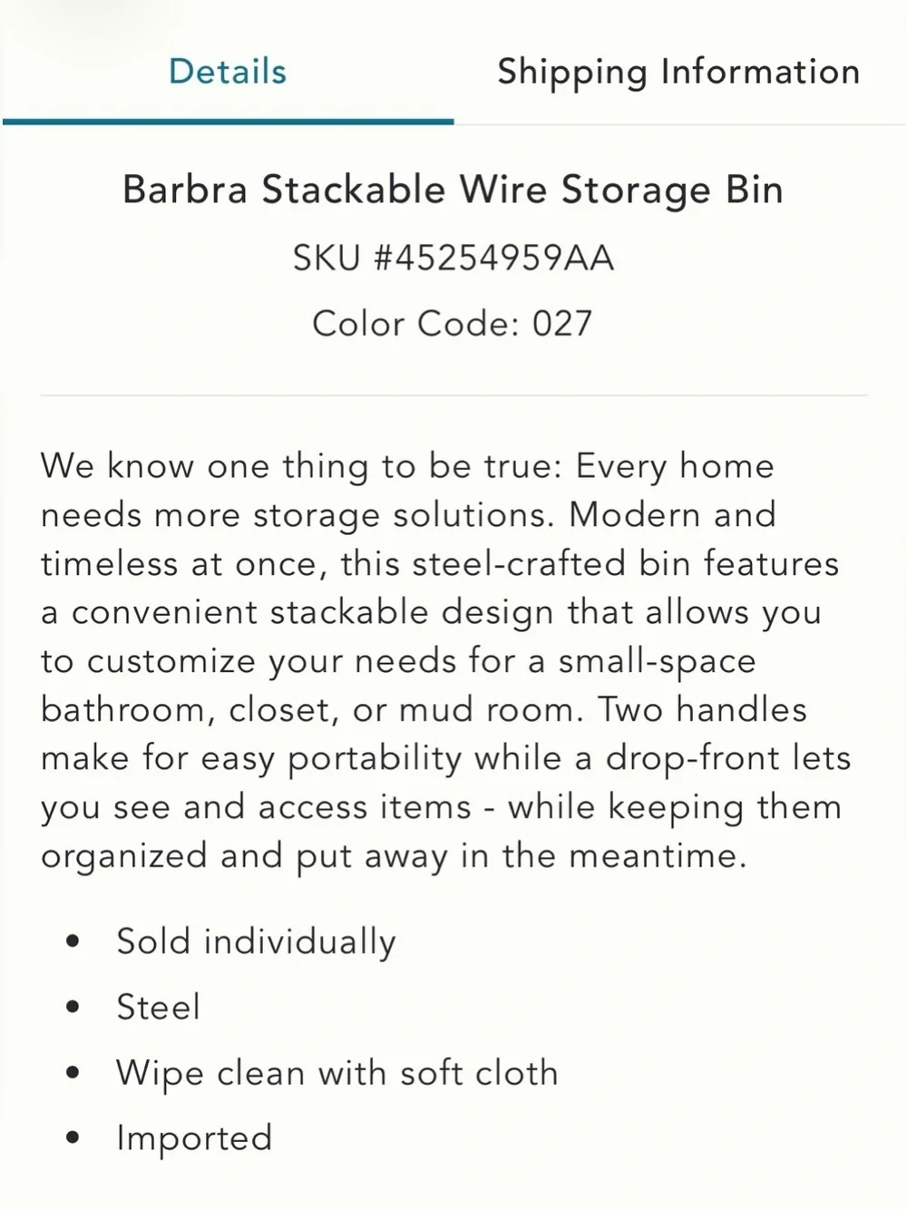 Barbara Stackable Wire 3-Tier storage bin/ Bath Organizer